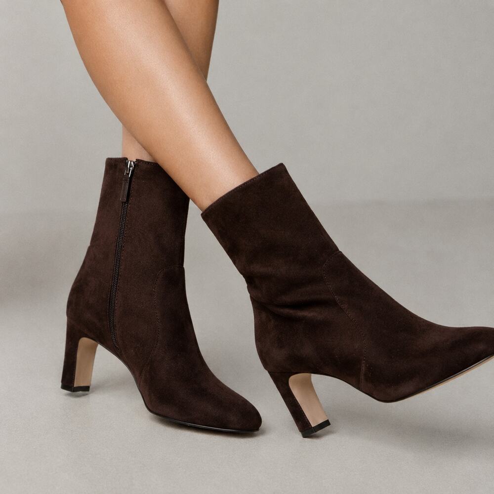 Stuart Weitzman Babette 60 Zip Bootie Womens 39.5/9 B Brown Leather Suede